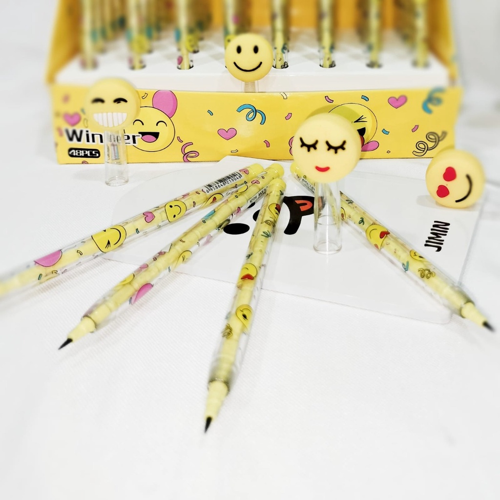 PENSIL SUSUN EMOJI CUTE LUCU MOTIF UNIK ALAT TULIS ANAK HARGA TERMURAH PENSIL IMUT BENTUK EMOTICON STATIONARY FANCY BEST QUALITY LIMITED EDITION READY GROSIR DAN COD