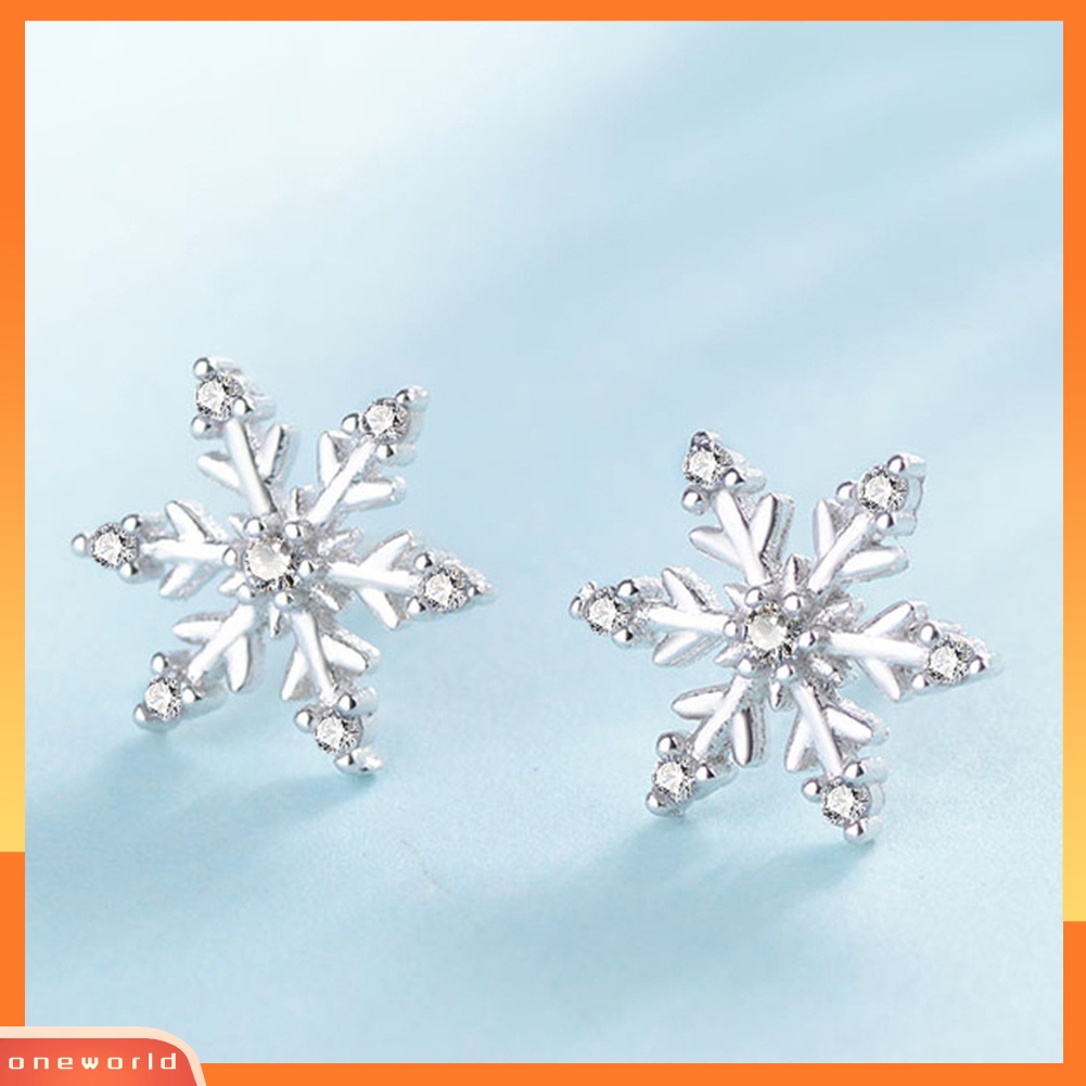 [WONE] Wanita Elegan Berlian Imitasi Bertatahkan Snowflake Ear Stud Earrings Perhiasan Hadiah Xmas