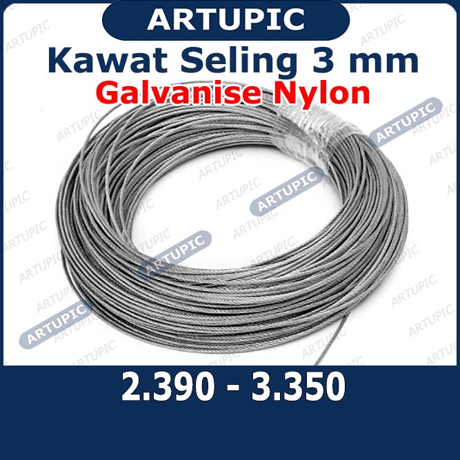 Kawat Seling 3 mm Galvanise Nylon | Kawat Selling Sling Baja Galvanise Wire Rope 3mm Cocok untuk Pulley Katrol Hand Winch Artupic