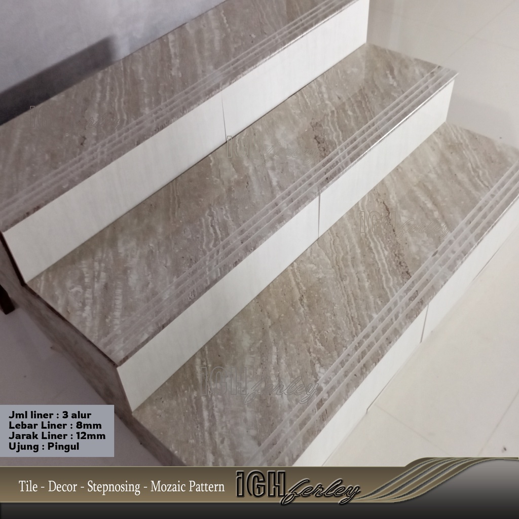 Stepnosing 30X120 / 30X100 / 30X90 Marmer Coklat Travertine Glossy Lantai Tangga Custom