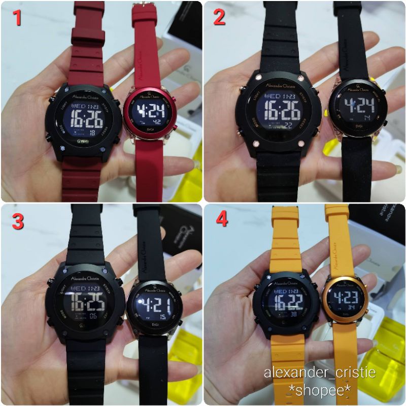 ORIGINAL GARANSI RESMI 1 TAHUN JAM TANGAN COUPLE ALEXANDRE CHRISTIE DIGITAL RUBBER STRAP ARLOJI WATC