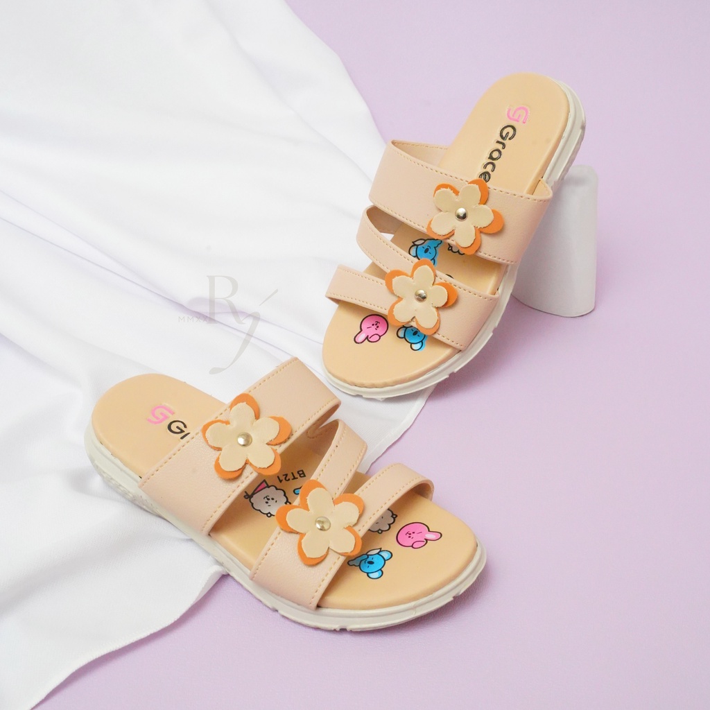 GRACE [MUSE BAN 3M - 403] Sandal Anak Perempuan BT/ Sendal Selop Bunga Anak Perempuan