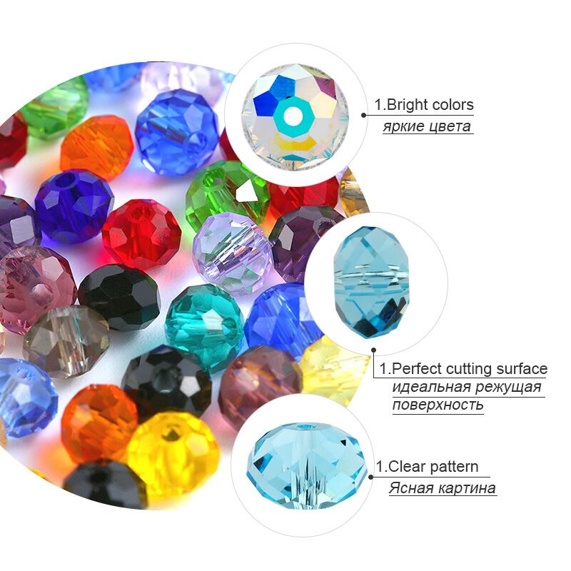 Big sale 6-8mm Manik-Manik Bulat Kristal Warna-Warni charms Kaca Manik-Manik Longgar Untuk Membuat Perhiasan Kalung Gelang Aksesoris