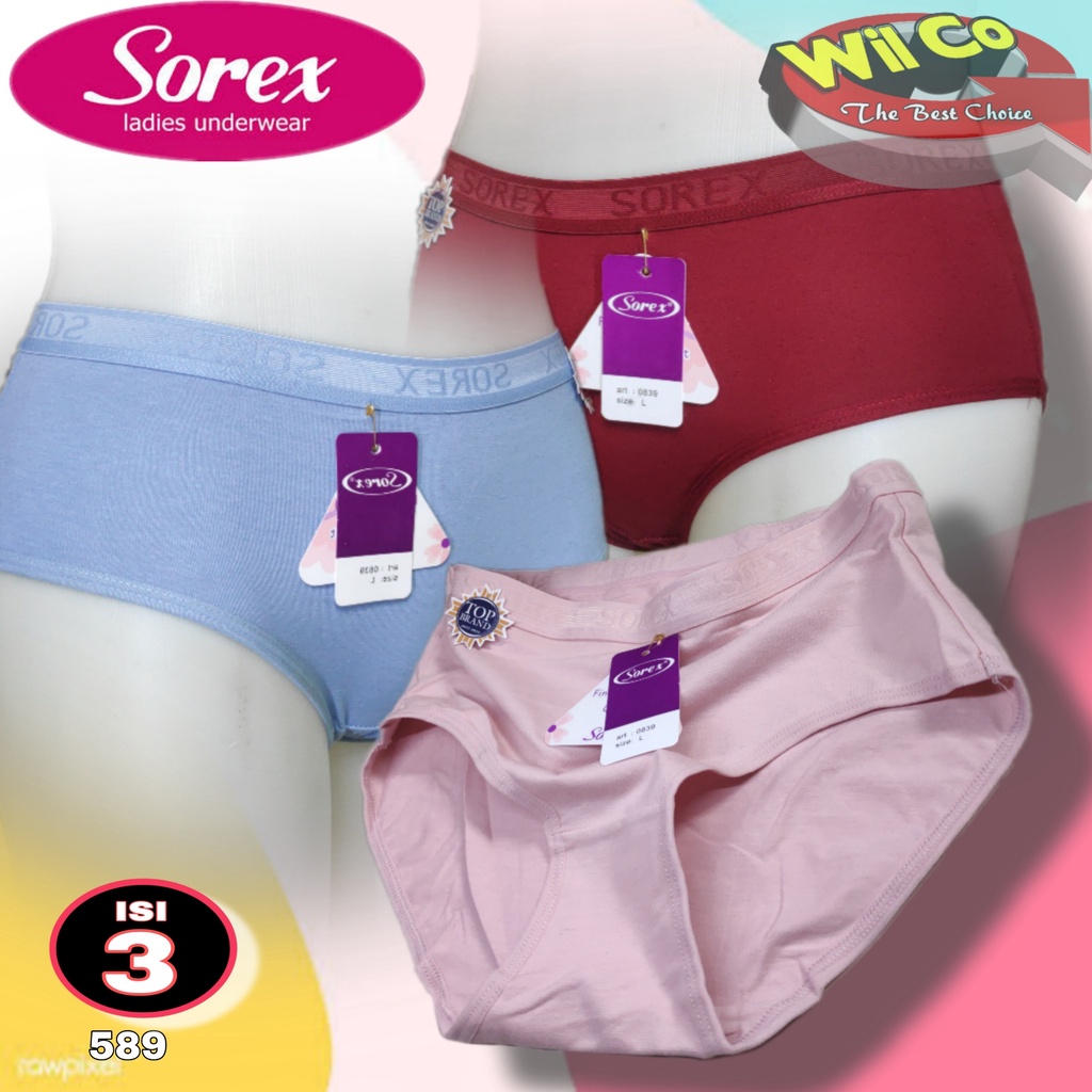 K589T - (HARGA PER 3 PCS) CELANA DALAM WANITA PAKAIAN WANITA PAKAIAN DALAM SOREX SIZE M - XXL MULTYCOLLOR