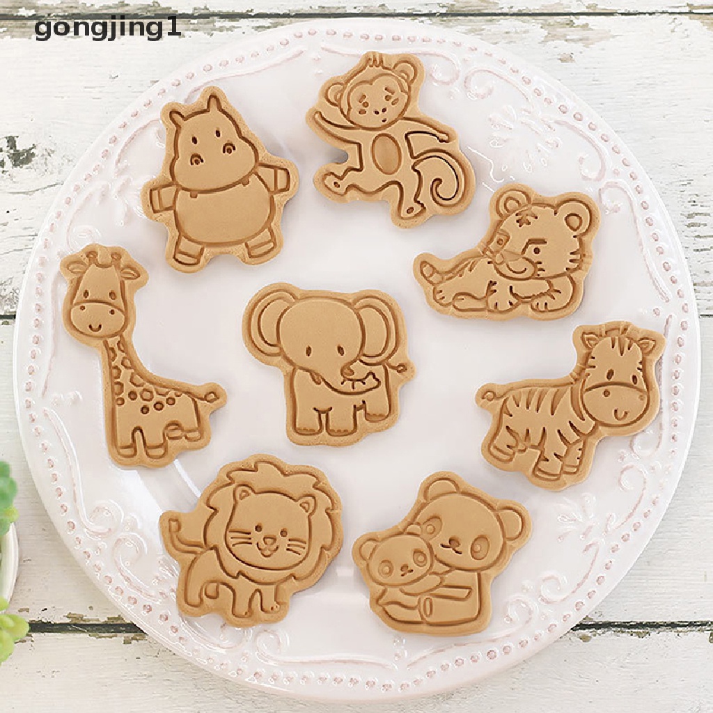 Ggg 8 Pcs/set Hutan Hewan Gajah Singa 3D Kartun Cookie Cetakan Biskuit Cutter Perangko Lebah Kupu-Kupu DIY Fondant Plunger Kue Alat Dapur Baking Pastry Bakeware Perlengkapan ID