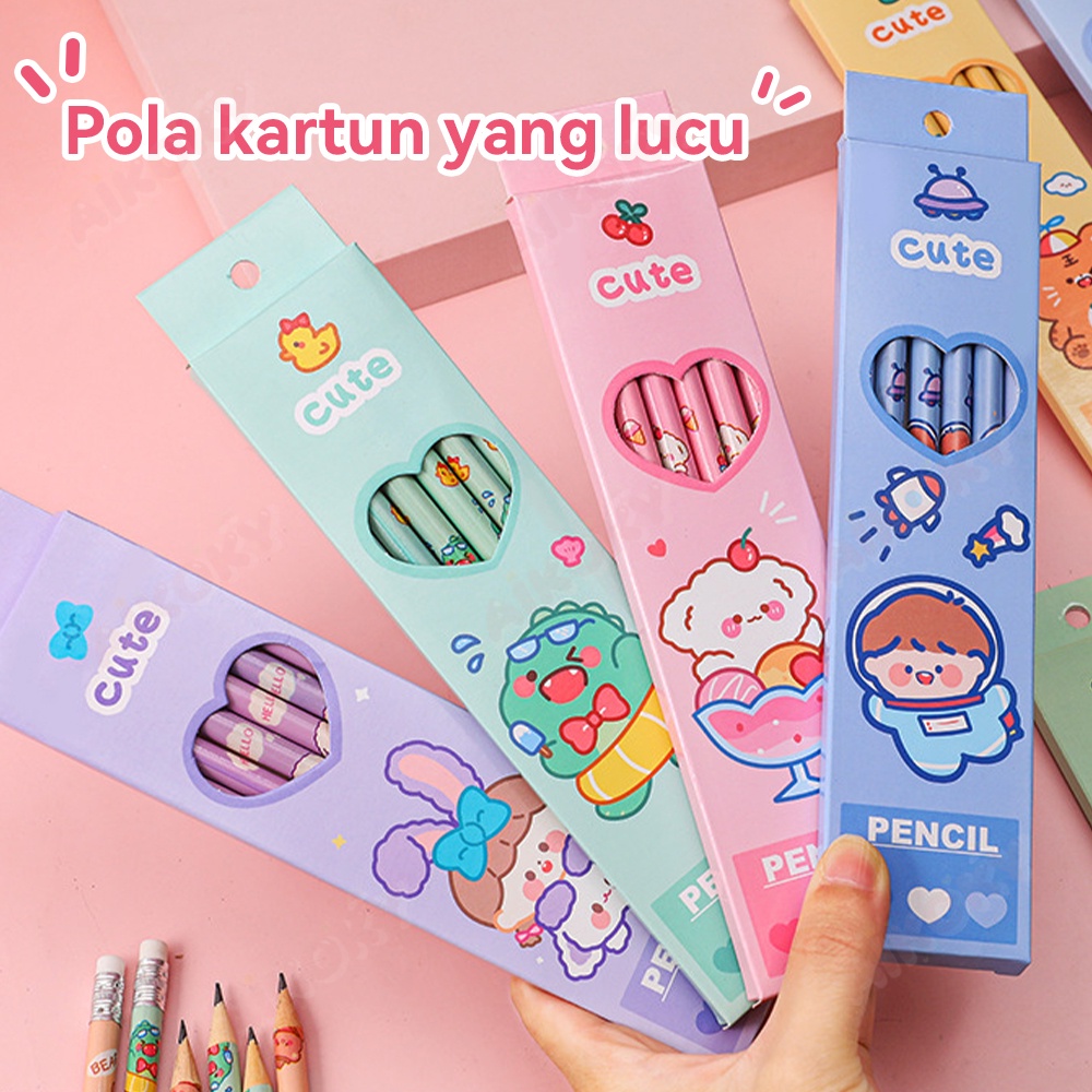 Aikoky Pensil Set Penghapus Anak karakter Lucu 6 PCS