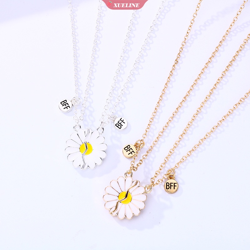 2pcs BFF Kalung Wanita Pecah Daisy Liontin Sahabat Kalung Fashion Pasangan Persahabatan Perhiasan Hadiah Anniversary [ZXL]