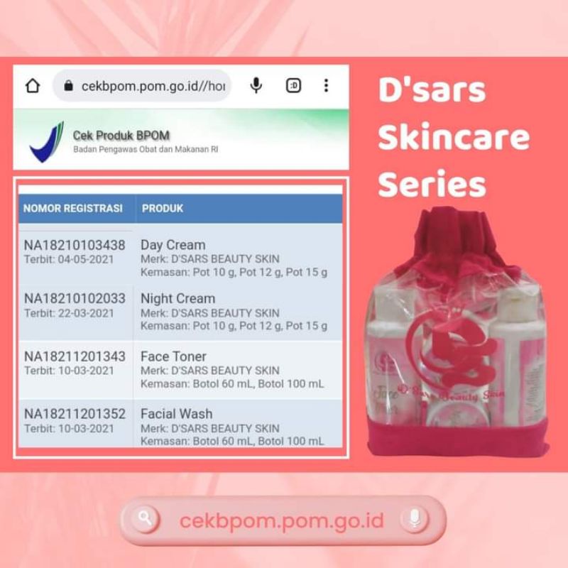 SKINCARE D'SARS BEAUTY SKIN/ KHUSUS WAJAH NORMAL, KUSAM/MEMERAH/ FLEK