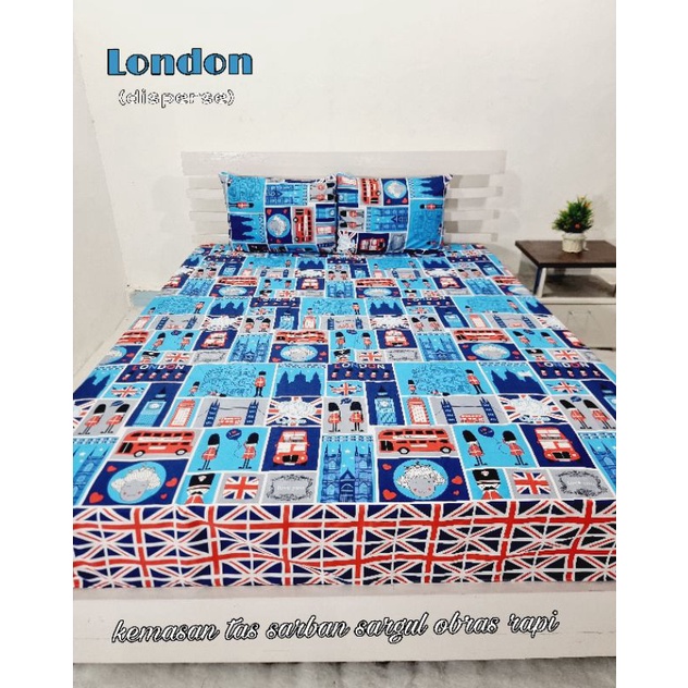 SPREI KARET KATUN PREMIUM 100/120/160/180/200 MOTIF BENDERA FLAG LONDON ENGLAND TOSKA TOSCA - SPREI 