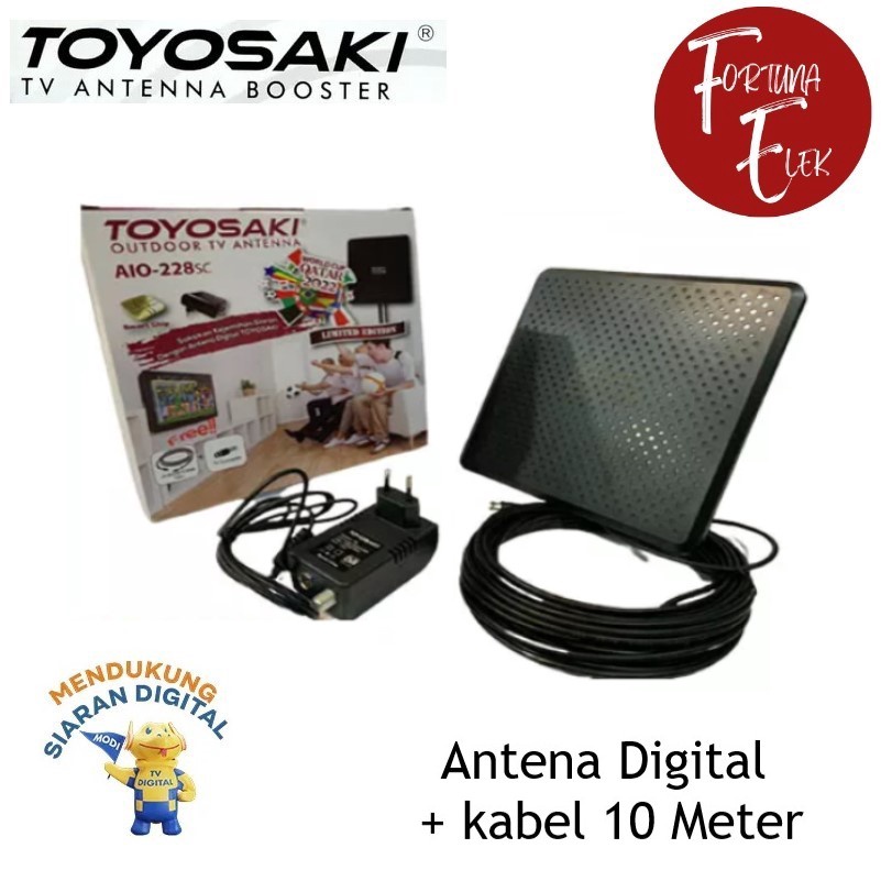 Toyosaki Antena TV Digital + Booster Indoor &amp; Outdoor AIO 228 USB Free kabel 10 Meter Gambar Jernih