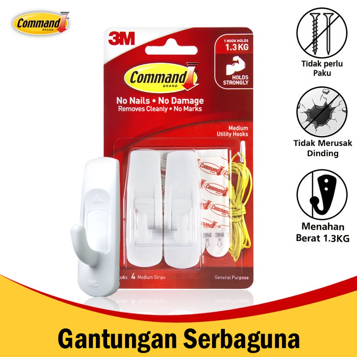 

TERUJI Gantungan Serba Guna 3M Sedang Medium Hook 17001 Command Code 3822