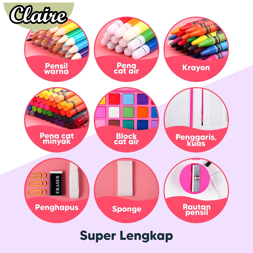 Set Art / Crayon Set 208pcs / Krayon Mewarnai Anak 208pcs / Pensil Warna Set 208pcs