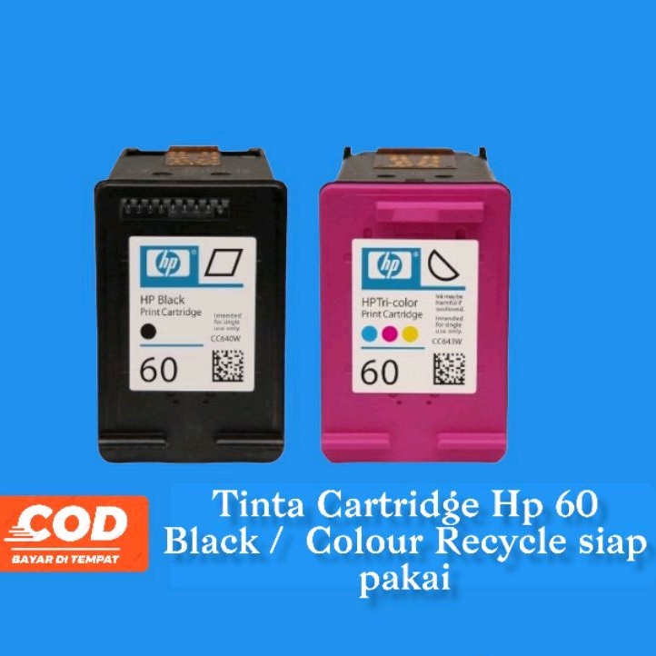 Paket 1 set Tinta HP 60 Black+ Colour Recycle siap pakai