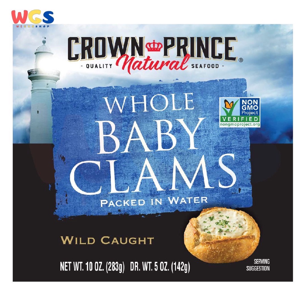 Crown Prince Natural Whole Baby Clams in Water Wold Caught 10oz 283g