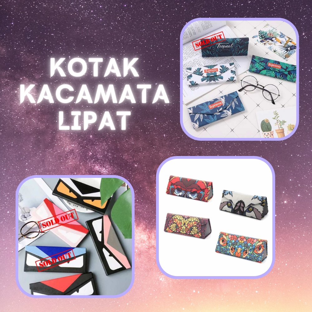 Kotak Kacamata Lipat Magnet Tempat Kacamata - Hardcase - Motif Monster Geometric Leaves ( Group )