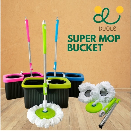 ONLYONE12 Alat Pel Lantai Kain Fiber Dengan Ember Spin Mop Mencuci dan Membilas / Alat Pembersih Lantai Super MOP Bucket Alat Pel Mop Praktis dan Berkualitas