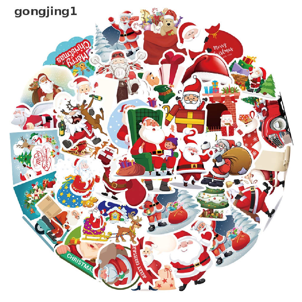 Ggg 50Pcs /bag Kartun Lucu Santa Claus Natal Graffiti Stiker Skuter Laptop Gitar Skateboard Koper Bagasi Tahan Air Tahun Baru Dekorasi Decals ID