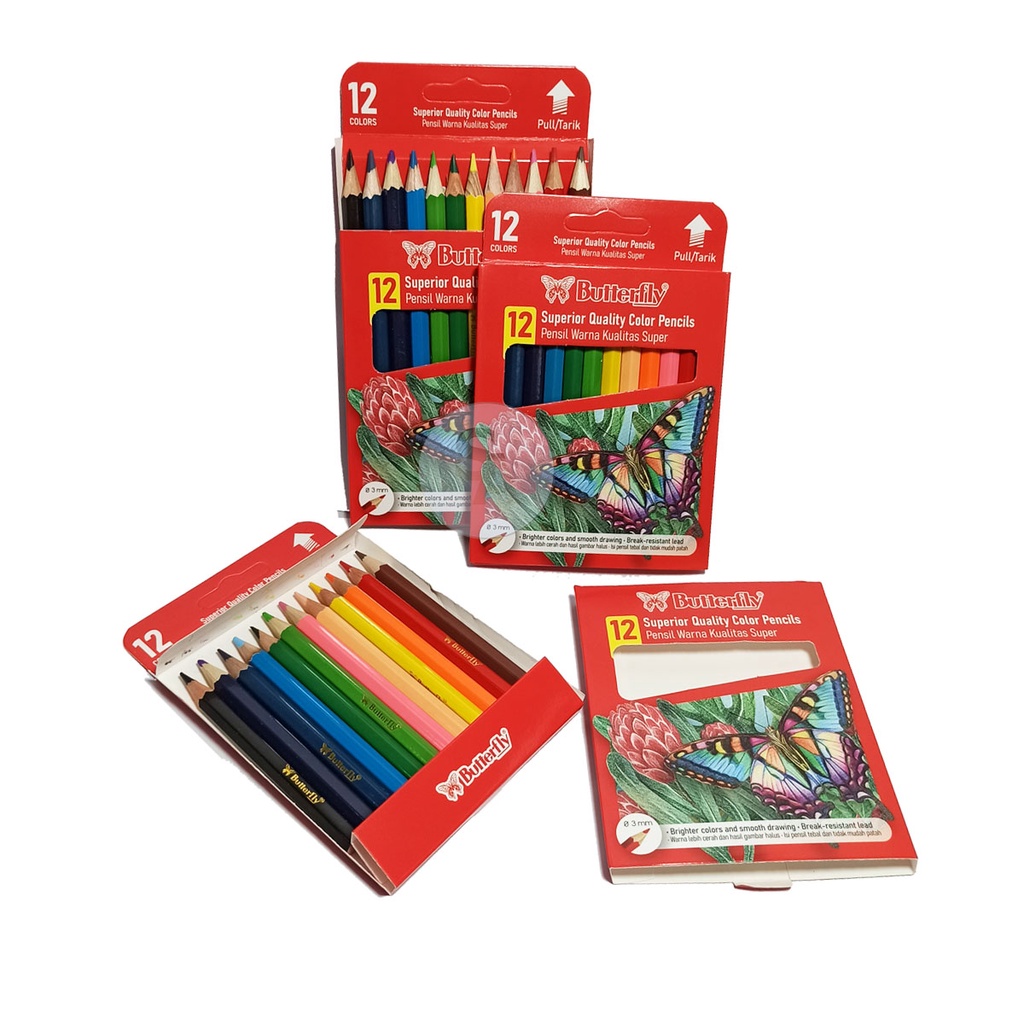 

BUTTERFLY - Pensil Warna Mini 12 Warna - Isi Pensil Tebal Tidak Mudah Patah - Set