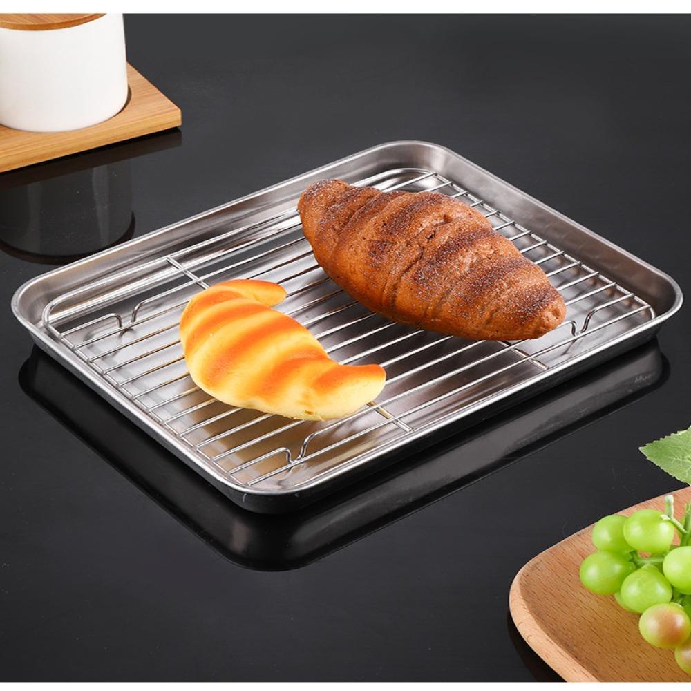 Solighter Food Storage Tray Nampan Kosmetik Serba Serbi Desktop Storage Baking Pan Persegi Panjang Piring Saji Peralatan Dapur Rak Bumbu BBQ Grid Kukus