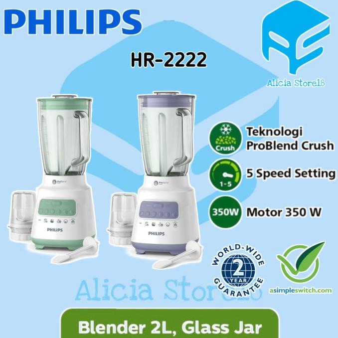 BLENDER PHILIPS KACA HR2222 HR-2222 HR 2222 2L GARANSI RESMI PHILIPS