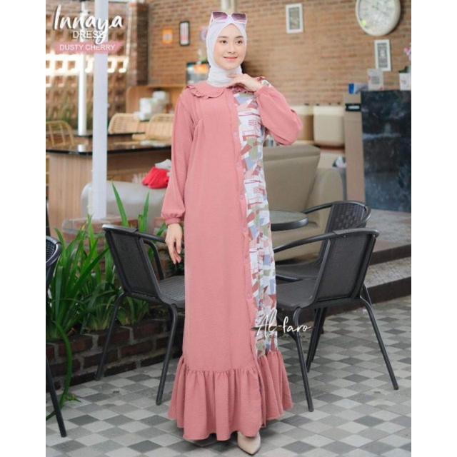 GAMIS INNAYA ORI ALFARO DRESS CRINGKLE MODERN KEKINIAN