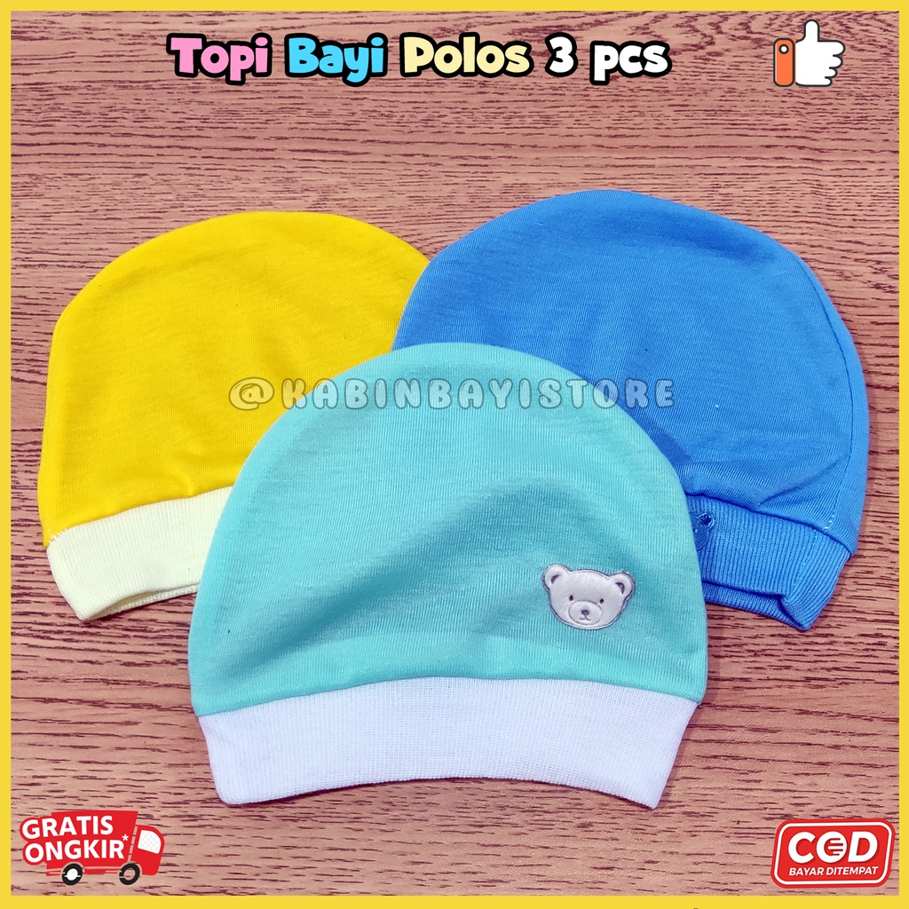 3 Pcs Topi Bayi Newborn Polos