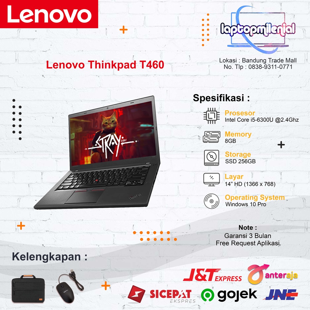 Lenovo ThinkPad T460 Intel Core i5-6300U RAM 8GB SSD 256GB 14&quot; Mulus Berkualitas Bergaransi