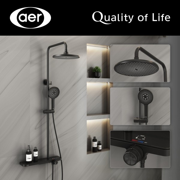 AER Mixer Bathtub Shower Set Panas Dingin + Kran AirTiang shower colum kolom Hitam black hitam Keran MBS 5 BL  garansi