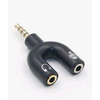 Audio Splitter U Shape 2in1 Jack 3.5mm to Dual Female Headset + Mic 2 Lubang Colokan Microphone hp Spitter U