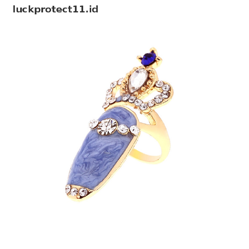 /Fashion Hot// Fashion// Wanita Elegan Ikatan Simpul Cincin Kuku Pesona Mahkota Bunga Kristal Jari Kuku Rings.