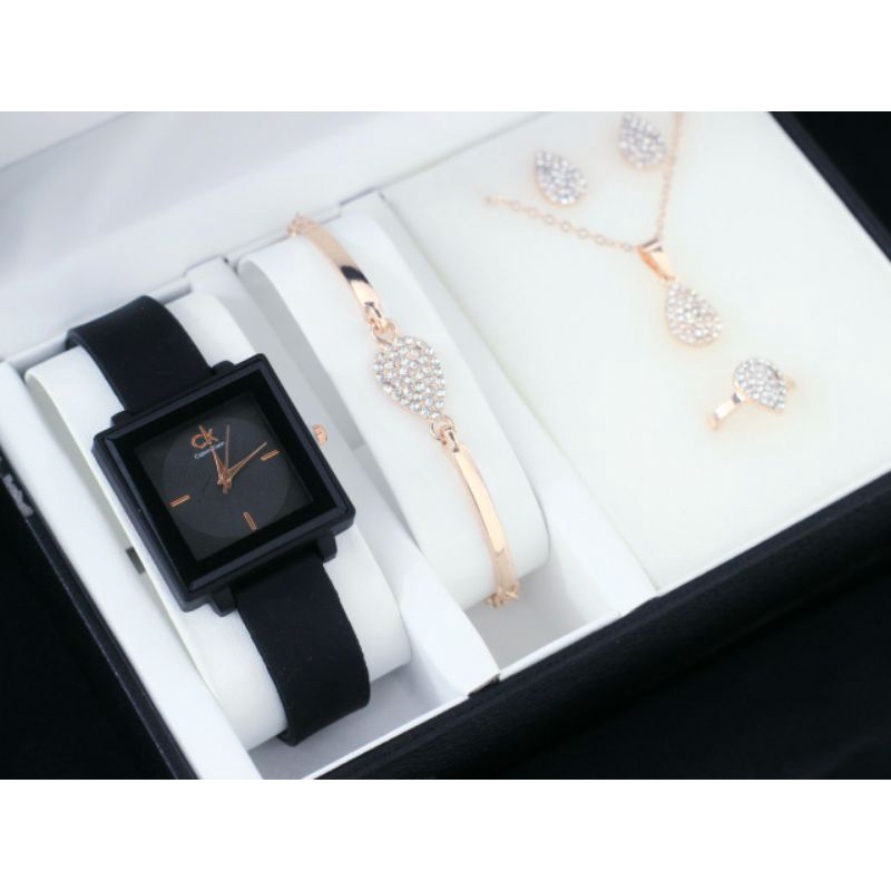 JAM TANGAN WANITA FREE ASESORIS ANTING KALUNG GELANG CINCIN