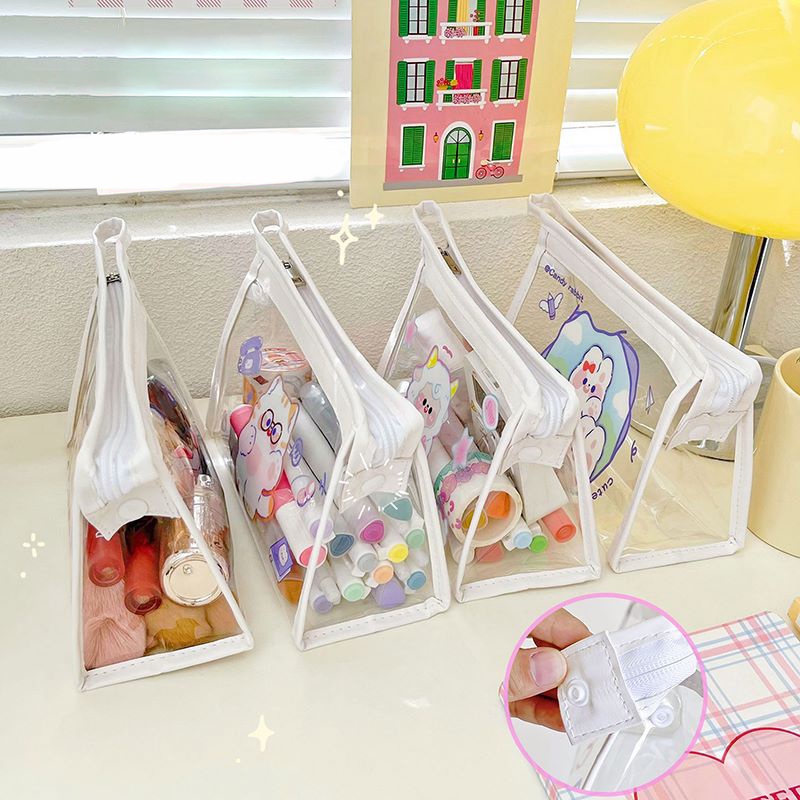 Kotak Pensil Transparan Tahan Air Kartun Kapasitas Besar Zipper Pen Pouch