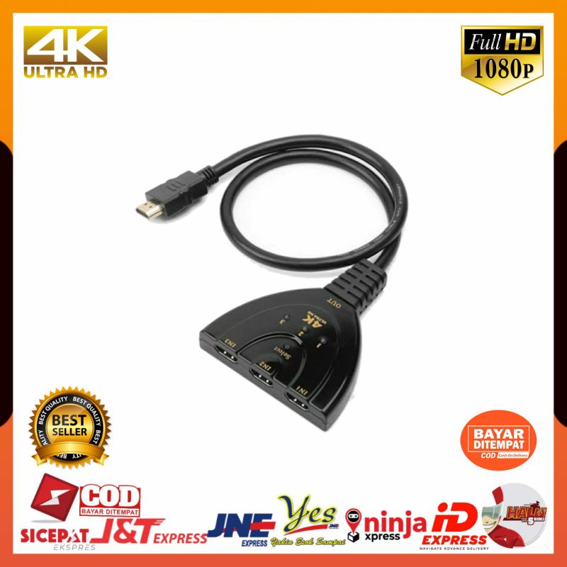 (COD) CONVERTER ADAPTER HDTV SWITCH 3 PORT 4K TV SWITCHER (3 INPUT 1 OUTPUT) UNTUK LAPTOP PS4 KE TV PROYEKTOR