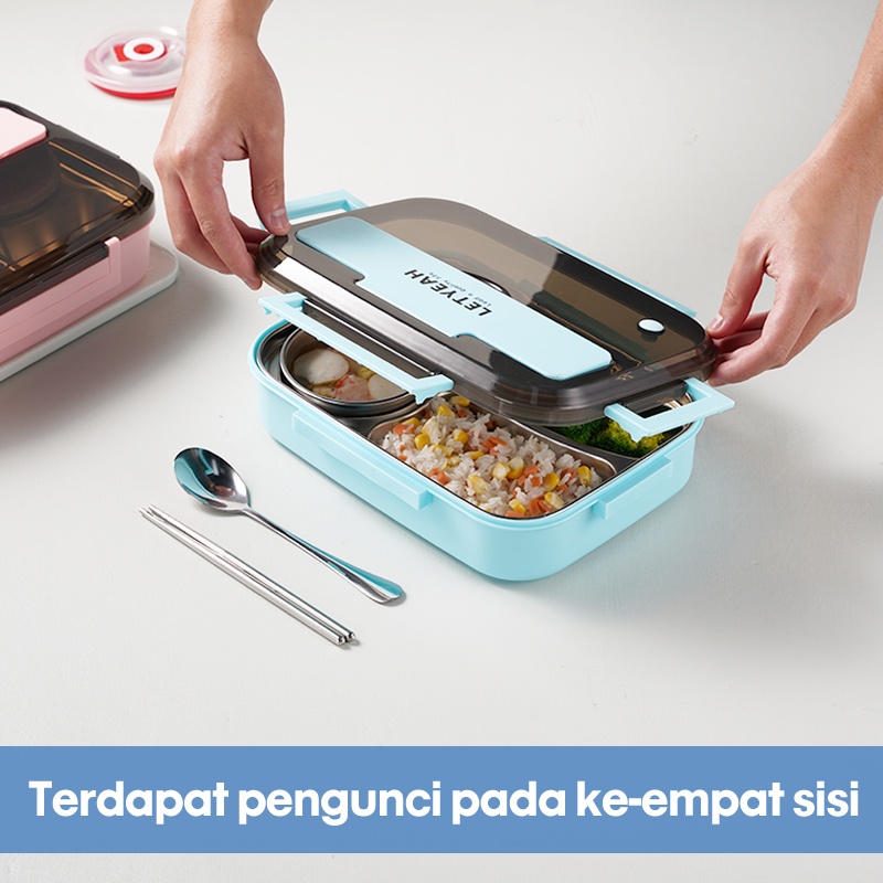 Letyeah &amp; Anantagt kotak Makan set stainless anti tumpah /Sup mangkuk dan Lunch box tahan panas