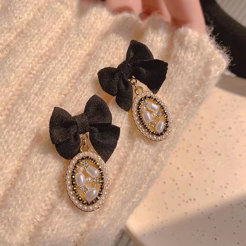 IFYOU Anting Busur Vintage Anting Tusuk Mutiara Anting Tusuk Untuk Wanita Perhiasan Aksesoris Fashion Perhiasan