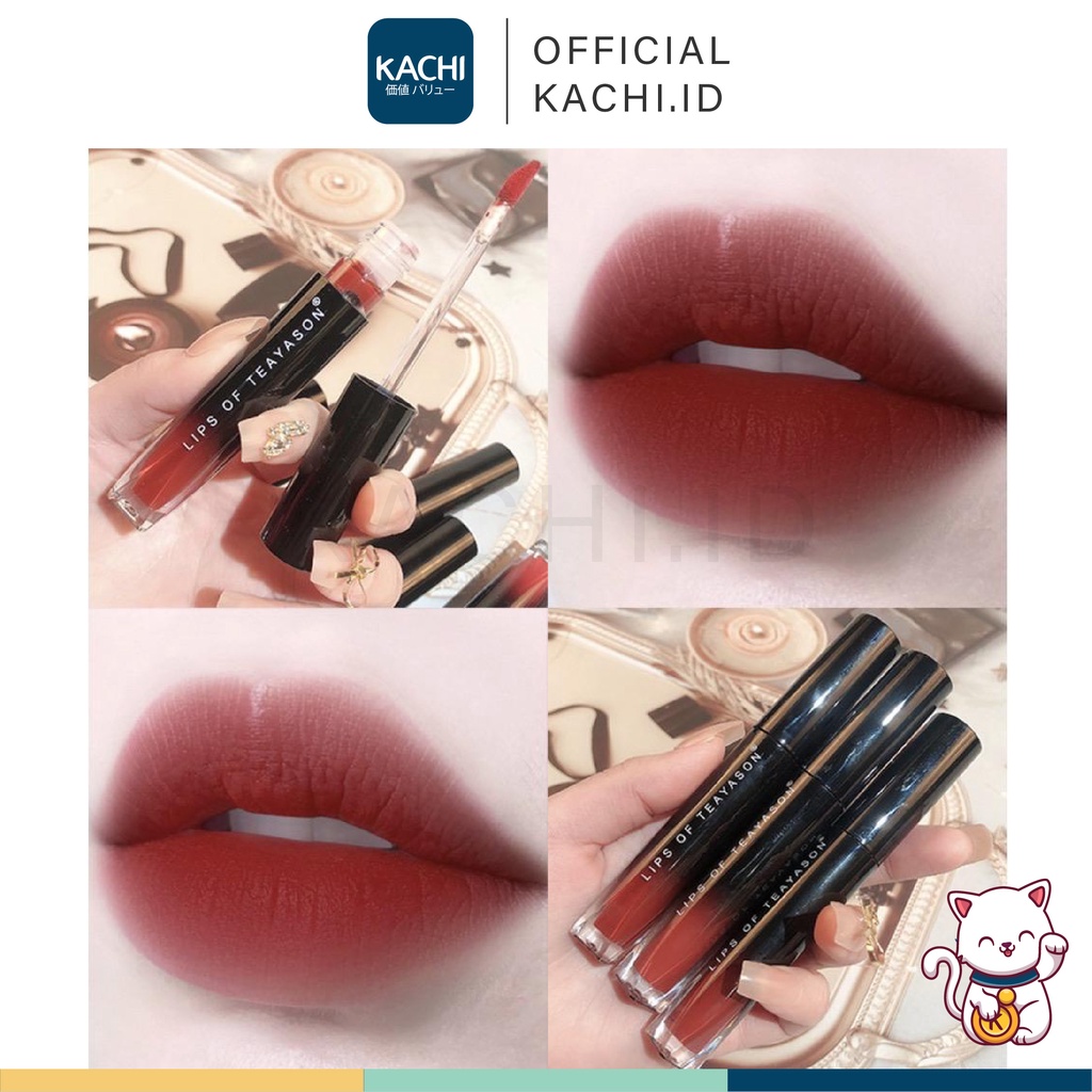 KACHI - TEAYASON Silky Glass Velvet Lip Glaze Lipglaze Black Tube Lipstick Cair Pelembab Bibir TE007