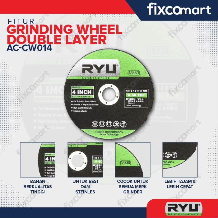 RYU Cutting Wheel Double Layer / Ryu Mata Pisau Mesin Gerinda 4 Inch