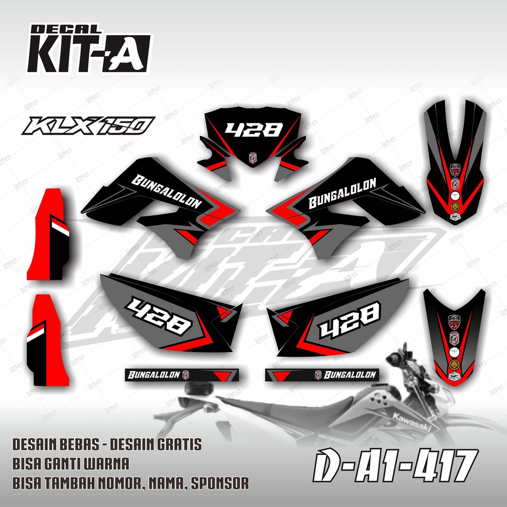 Dekal stiker sticker klx 150 s old lama warna hitam abu list merah simpel kekinian striping stiker d