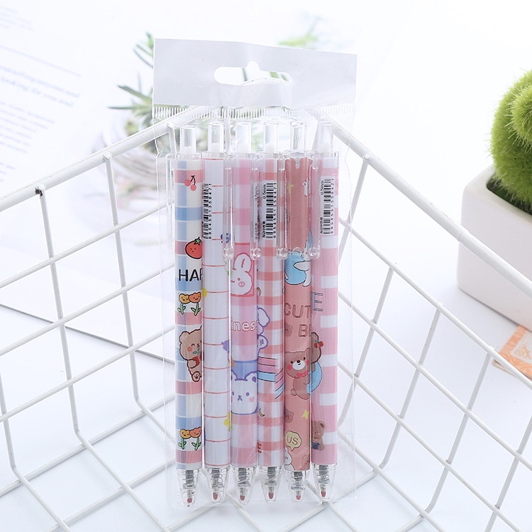 6 pcs Pena Pen Pulpen Cetek Cetekan Set Motif Bear Beruang GMALL-ST0111