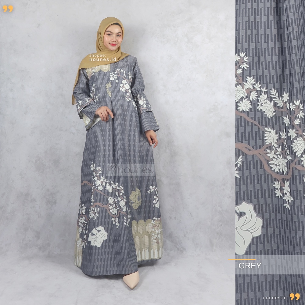 Nounes Khaira Dress Gamis Wanita Matt Maxmara Lux Motif Bunga Busui Friendly size L LD 104