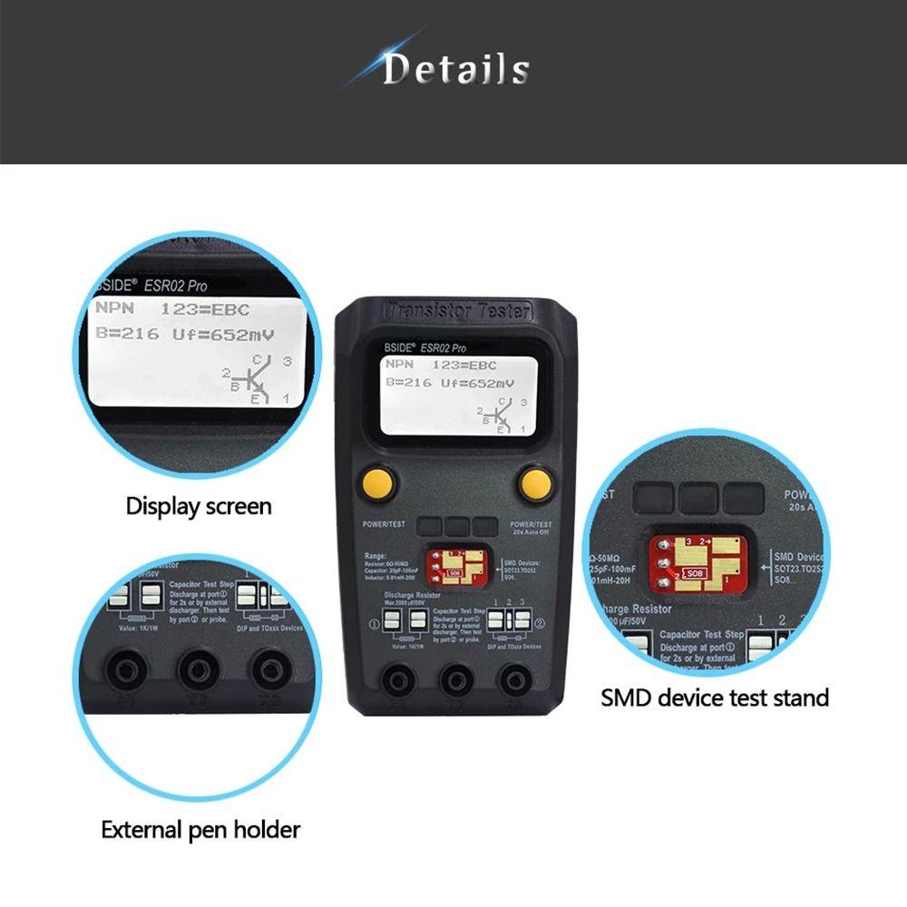 Solighter Digital Transistor Tester BSIDE ESR02 Pro Presisi Tinggi Dengan Pinset Komponen SMD