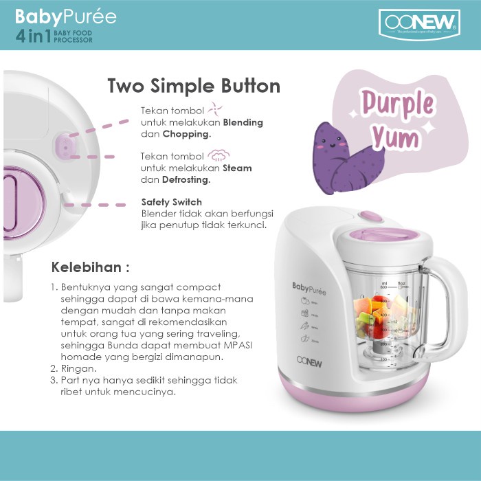 OONEW Petite Series Baby Puree Digital Food Processor 4in1 Steamer Blender Chopper Defroster