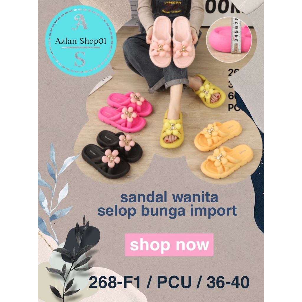 Sandal wanita terbaru selop flower korean import eva rubber Balance 268-F1 (36-41) Terlaris