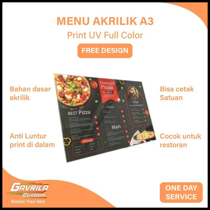 

BEST DEAL CUSTOM MENU AKRILIK TEBAL 3 MM UKURAN A3 PRINT UV MURAH