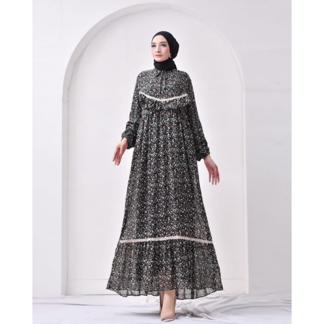 Aisha Gamis Ceruty Babydoll Motif Terbaru Kekinian JUMBO Maxi Renda Mewah Viral Busui Modis Baru Leb