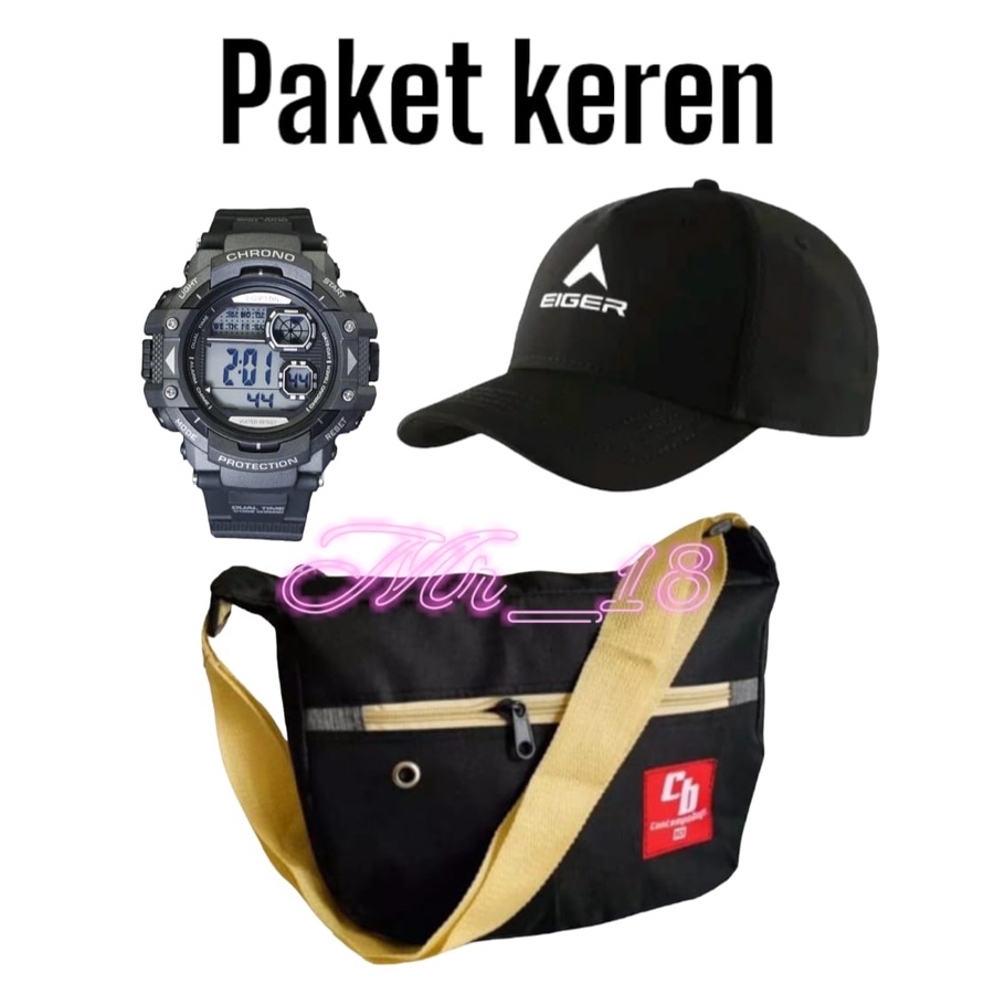 PAKET KEREN HEMAT 3 IN 1 TAS SALEMPANG PRIA GRATIS TOPI DISTRO GRATIS JAM TRENDY TALI CANVAS - TAS SALEMPANG PRIA - TAS SLINGBAG-TAS PINGGANG - JAM TALI CANVAS ANALOG - TOPI PRIA - TOPI DISTRO