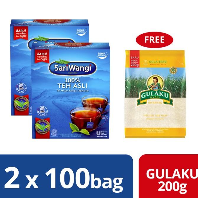 

Sariwangi Asli Tea Bag 100 Twinpack Free Gulaku 200gr