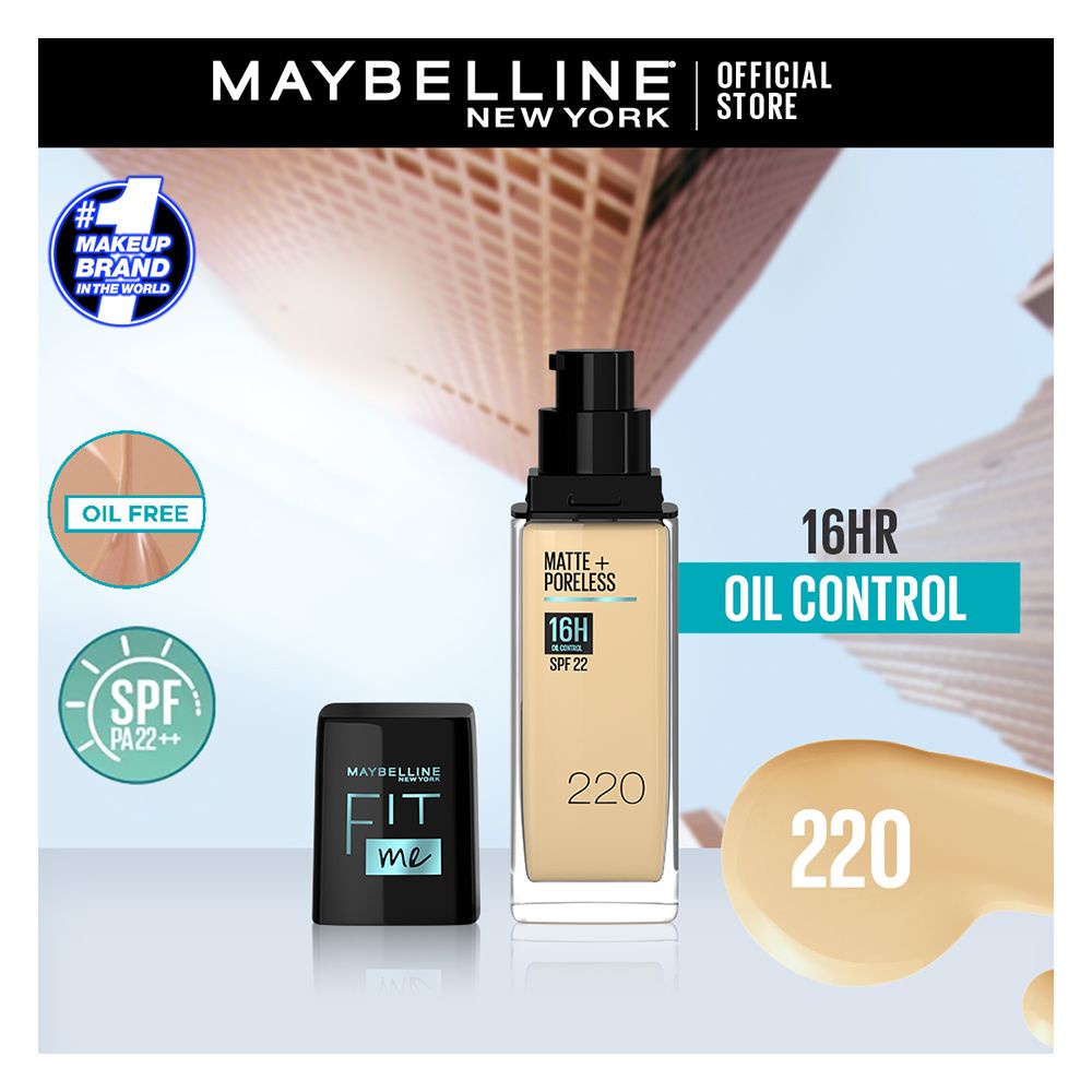 Maybelline Fit Me! Matte + Poreless Liquid Matte Foundation Make Up - Full Coverage 16HR Oil Control