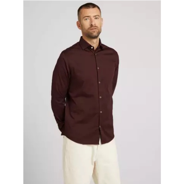 Kemeja Tom Tailor Regular Long Sleeve Maroon Original