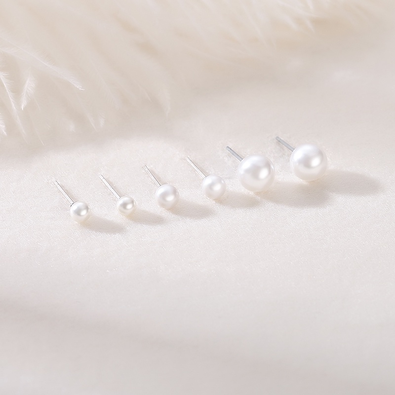 Papaozhu 6 Pcs Klasik s925 Silver Glossy Pearl Beads Stud Earrings Untuk Wanita Perempuan Elegan Pesta Pernikahan Pertunangan Mutiara Bola Anting Set Perhiasan